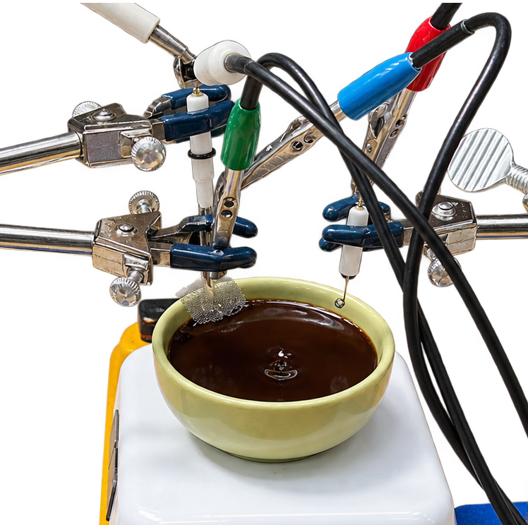 Electrochemical measurement setup over a cup of coffee